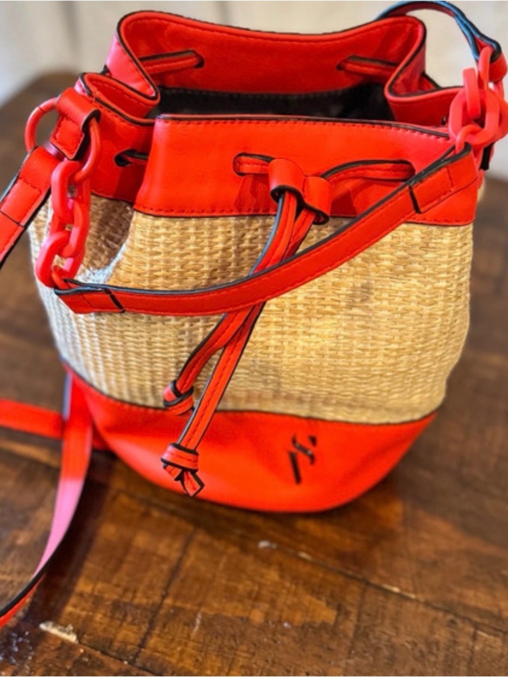 Simply Vera Vera Wang Red Straw Mini Drawstring Bucket Bag